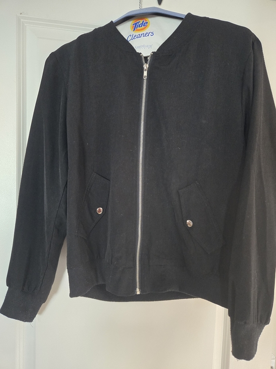 Cozy Casual Jackets & Blazers - Cozy Casual Black Bomber Jacket with Silver Zip